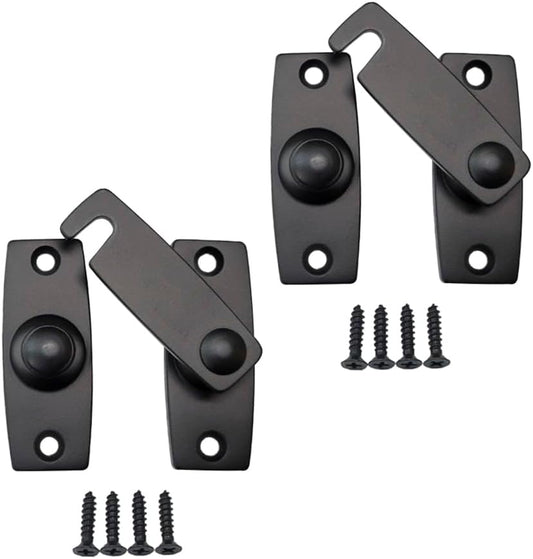 QCAA 2.5" x 2.65", Large, Heavy Forged Solid Brass Door Latch, 180 Degrees Flat Surface Mounting Door Latch Buckle for Doors & Windows, Matte Black, 2Pack, Made in Taiwan