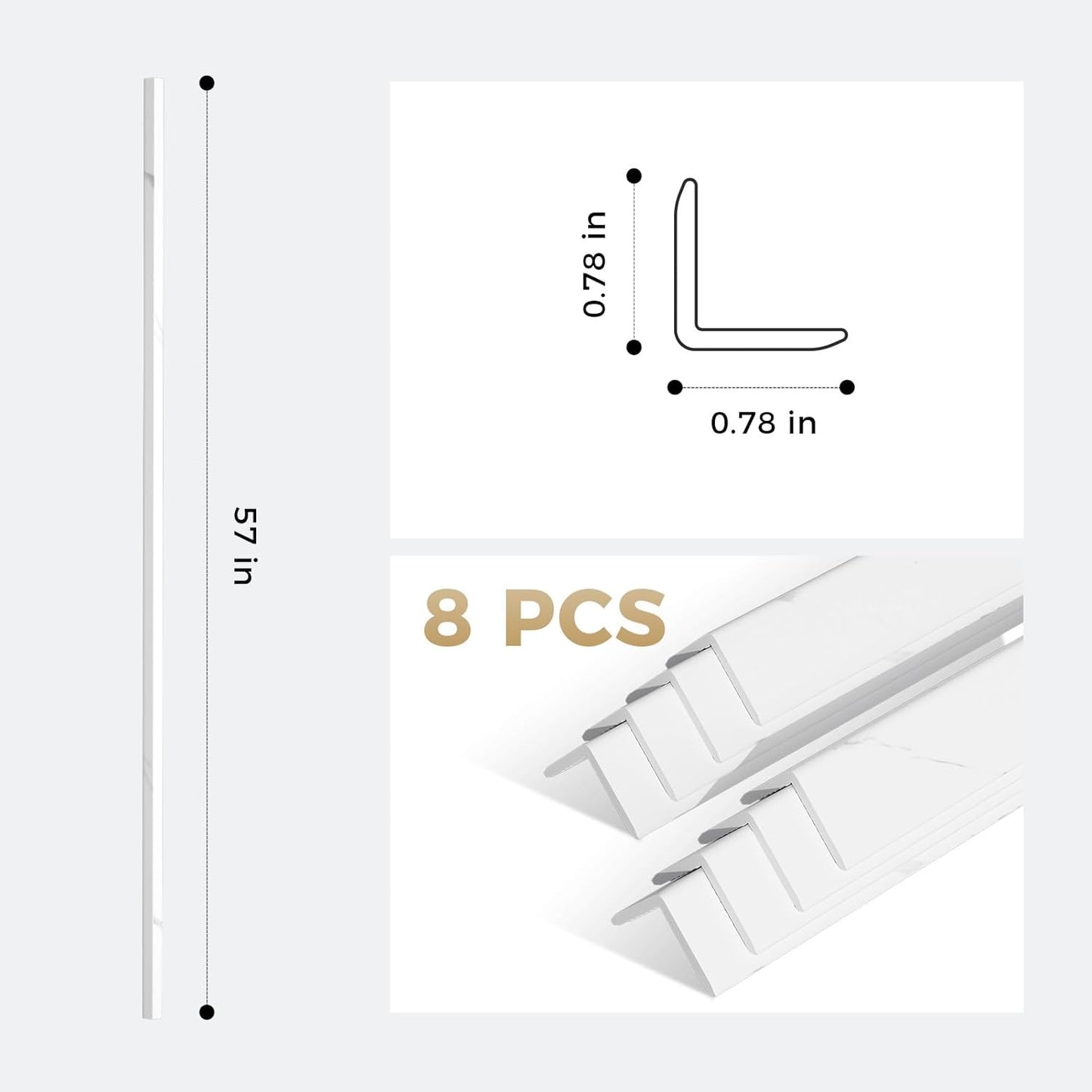 OUZUGIE 8-Pack 57 Inches, WPC Slat Wall Panel Trim,Corner Guard for High Grille (White)