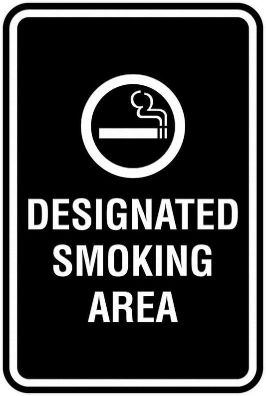 Signs ByLITA Portrait Round Designated Smoking Area Sign with Adhesive Tape, Mounts On Any Surface, Weather Resistant, Indoor/Outdoor Use (Black) - Large 2 Pack