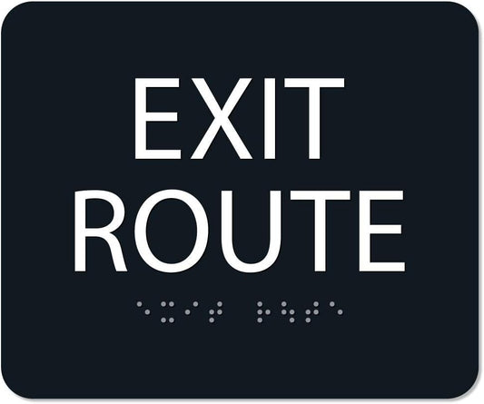 ALPHA DOG ADA SIGNS - Exit Route Sign with Braille for Your Business, 5x6 Inch, ADA Compliant, Indoor or Outdoor, Easy Installation, Made in the USA, Black