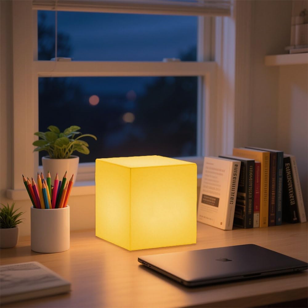 6-in LED Cube Night Light, Rechargeable LED Light Cube w/Remote, Dimmable 16 RGB Color Changing 4 Modes Light Up Cubes for Kid/Adult, Waterproof Tesseract Cosmic Cubes for Bedroom Sensory Room Nursery