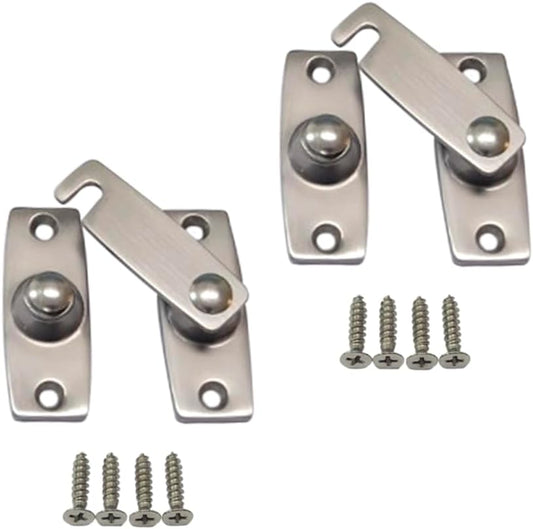 QCAA 2.5" x 2.65", Large, Heavy Forged Solid Brass Door Latch, 180 Degrees Flat Surface Mounting Door Latch Buckle for Doors & Windows, Satin Nickel, 2 Pack, Made in Taiwan