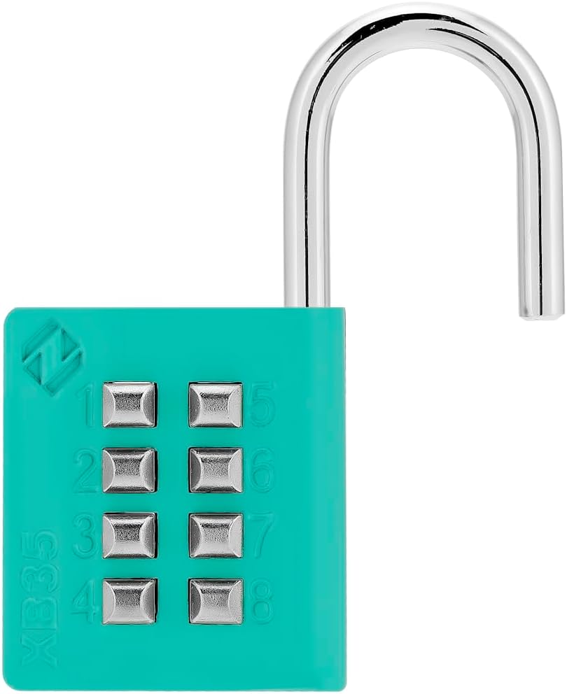 XB35 8-Digit Push Button Combination Padlock, 4 Digit Locking Mechanism, Emerald, 1-Pack
