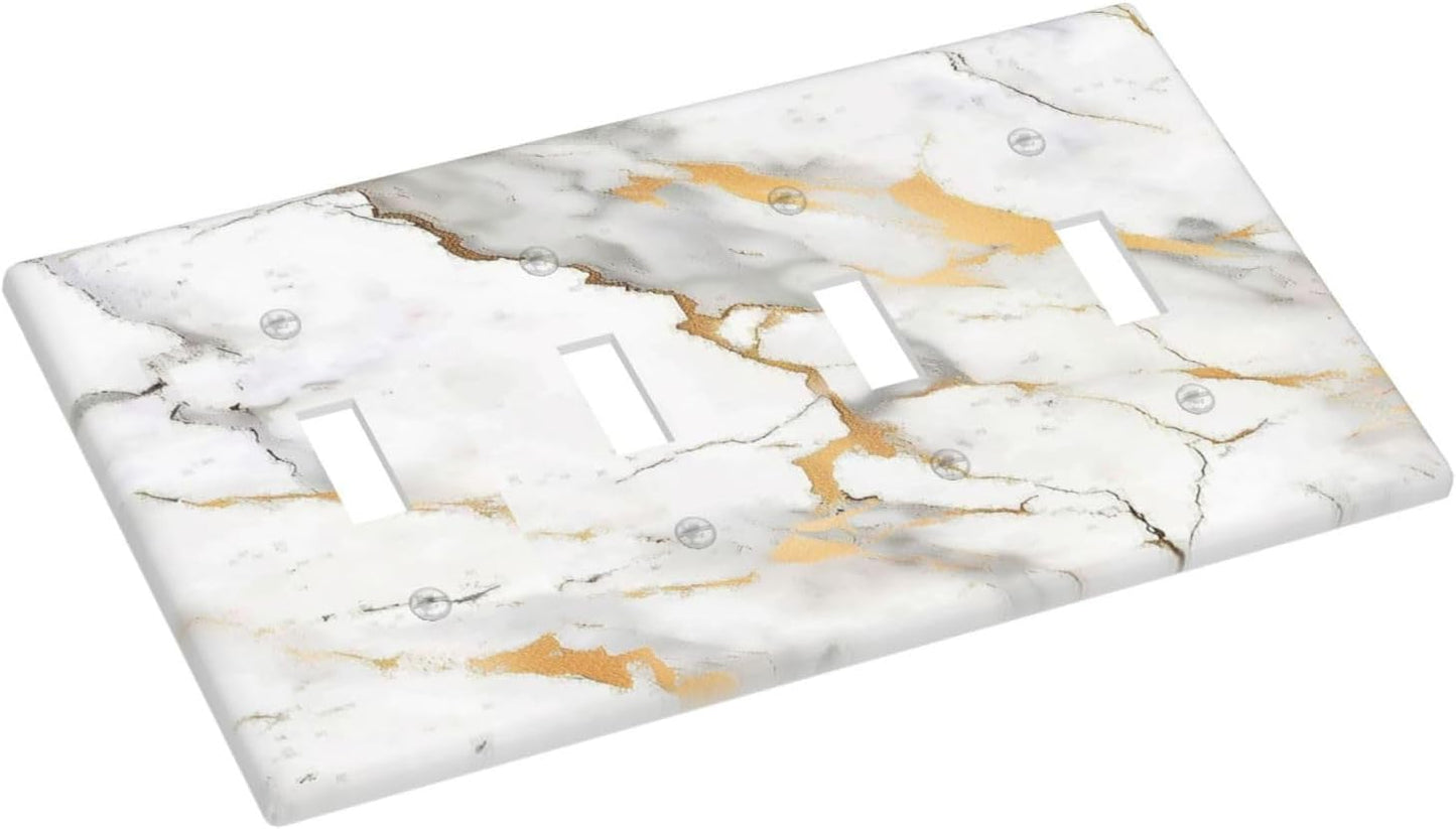 Light Switch Covers Marbling Style White Background Gold Gray Stripes Quad Toggle Electrical Faceplate 4 Gang Wall Plate Decorative Switch Plates For Bathroom Kitchen Decor