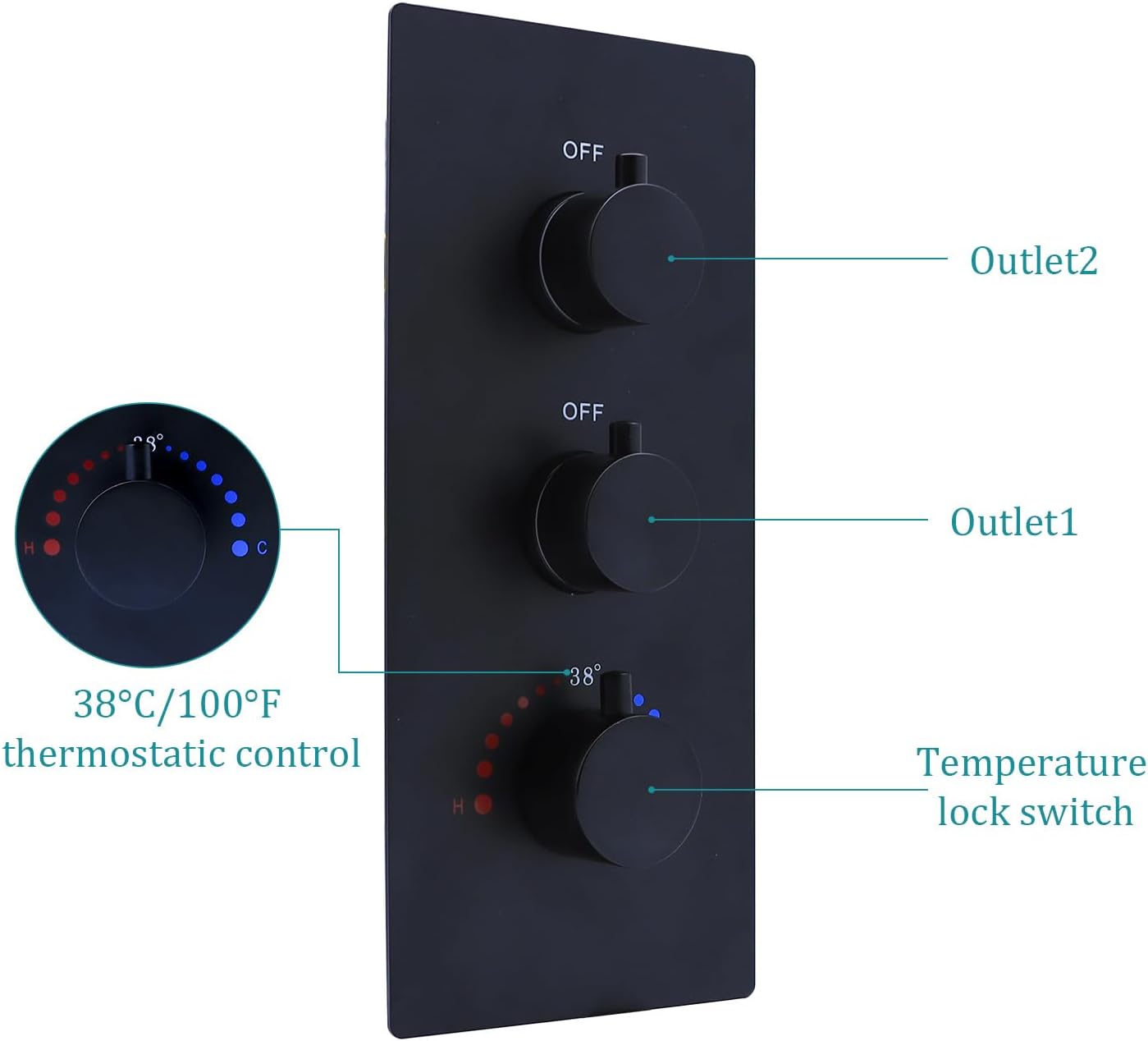 2 Function Shower Thermostatic Valve 3 Round Knob Valve Body Can Control Water Volume and Work at the Same Time Concealed Brass Bathroom Valve Replacement Rough-In Valves (Matte Black, 2-Way)