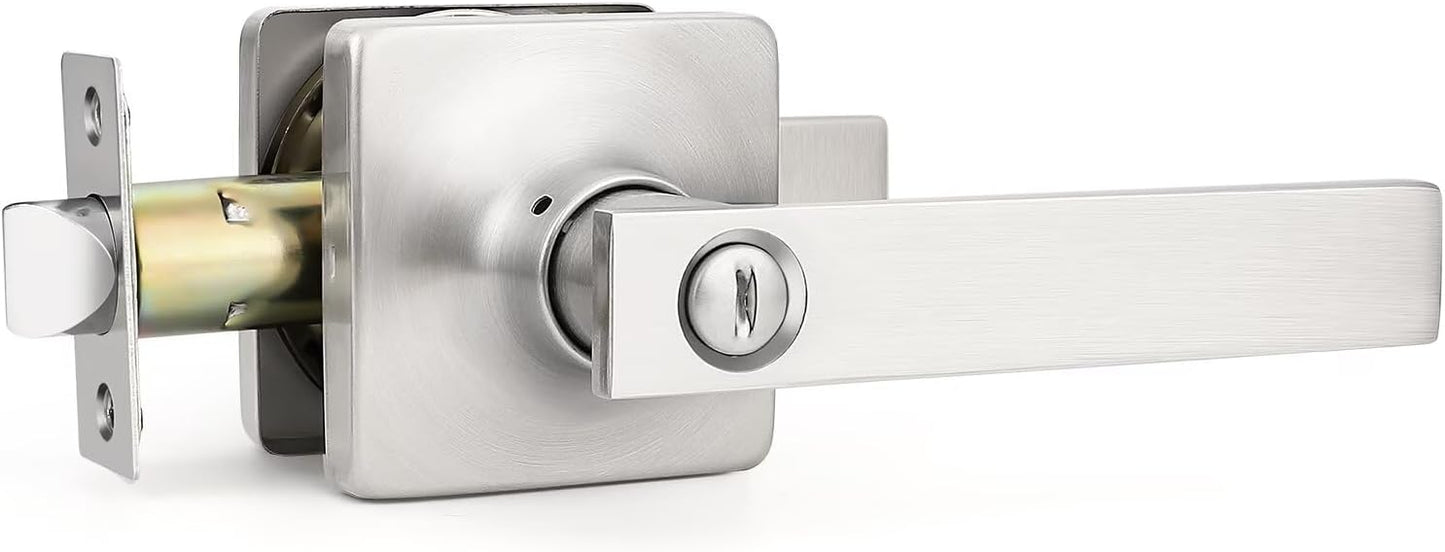 GOBEKOR 10 Pack Privacy Door Handles with Lock, Brushed Nickel Interior Keyless Lever for Bedroom and Bathroom