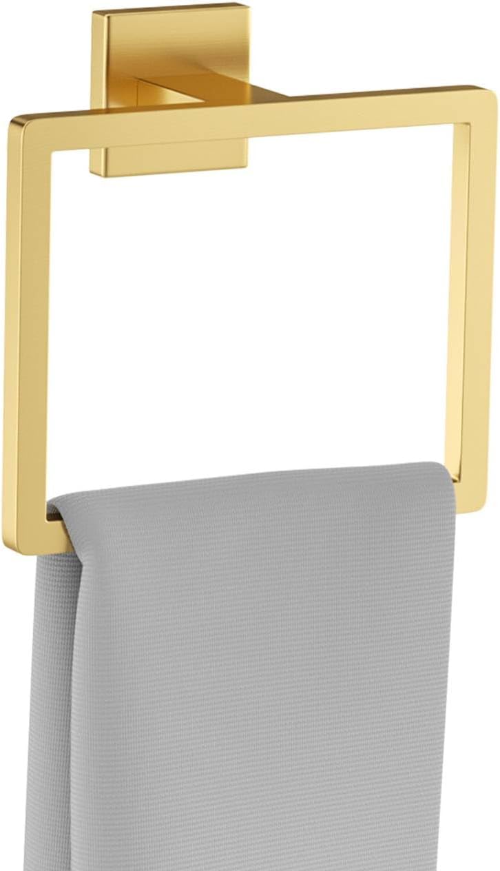 Brushed Gold Towel Ring,Square Hand Towel Holder,Towel Hanger, Bathroom Hardware Accessories,Stainless Steel Wall-Mounted Towel Rack