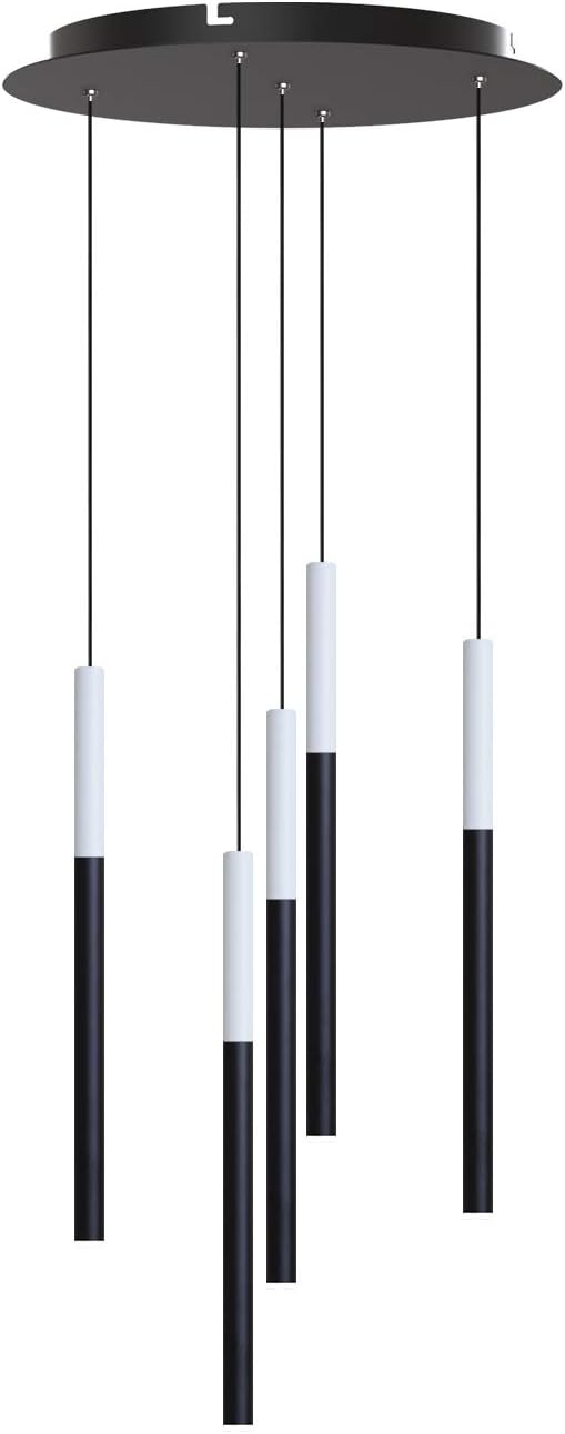 ALTAIR 5 Mini Pendant Lighting White-Black - LED Hanging Light Fixture for Kitchen Island, Bar, Foyer - Cluster Pendants - Dimmable, Adjustable Wire, Lamp Bulb Included