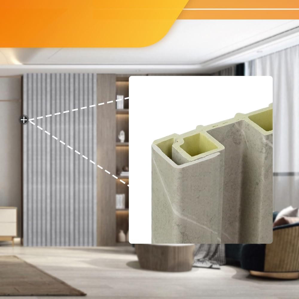 OUZUGIE 8-Pack 57 Inches, WPC Slat Wall Panel Trim,Corner Guard for High Grille (Gray Marble)