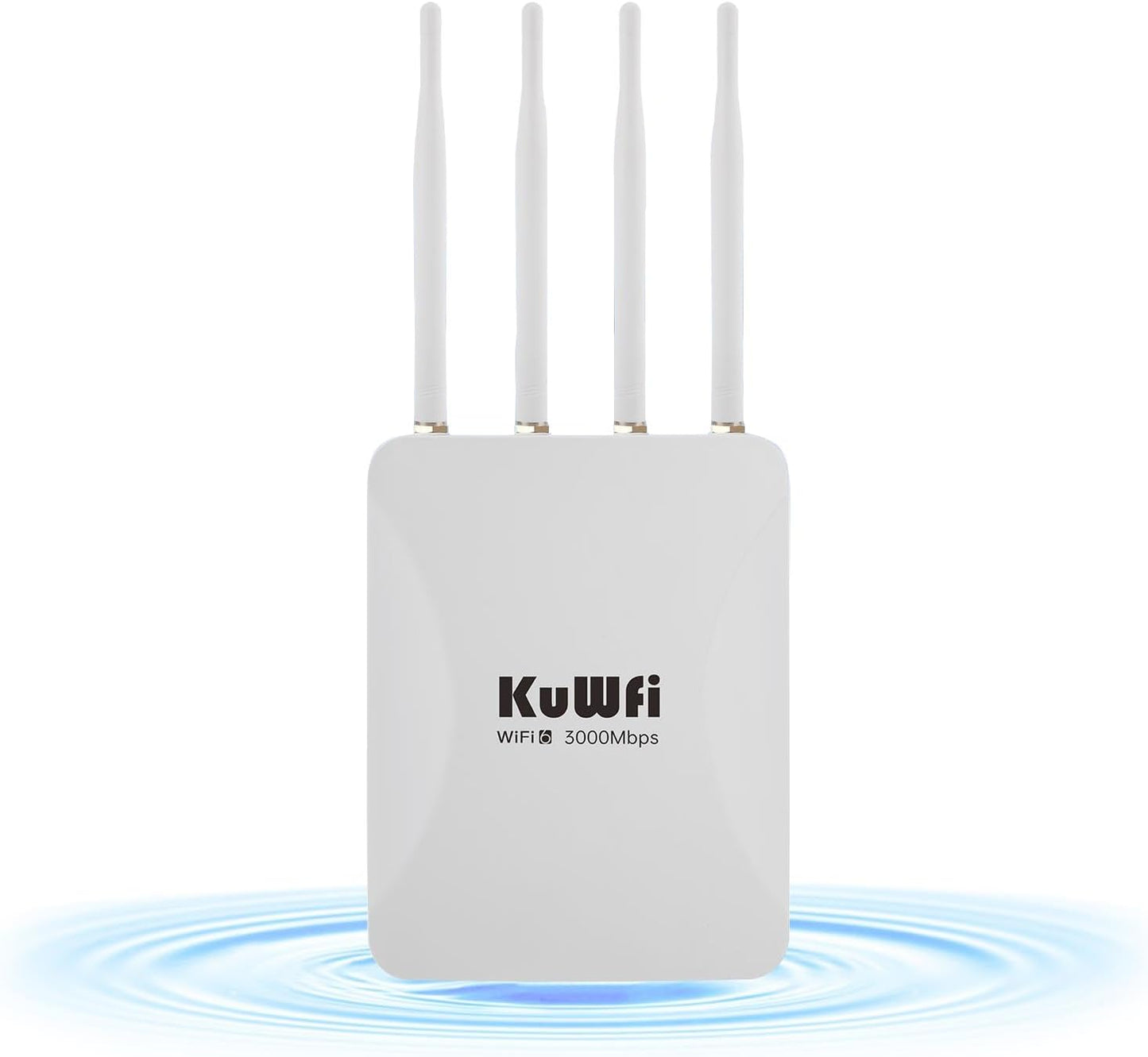 KuWFi AX3000 WiFi 6 Outdoor Access Point Repeater, Long Range Extender 100-300Meter Dual Band Gigabit, IP65 Waterproof, PoE Powered, Supports 256+ Devices for Business, Parties, Starlink