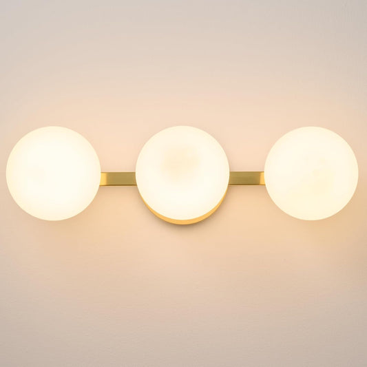 Bathroom Vanity Mirror Light Fixtures: 3 Lights Bath Wall Sconce Lighting - Brass Gold Vanity Lights with Milk Glass Shade - Modern Minimalist Makeup Light Fixture Above Mirror for Hallway E26 Base