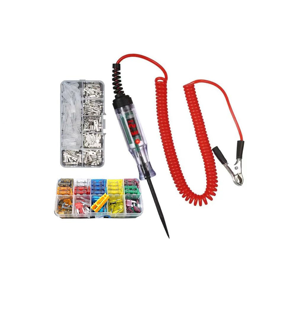 Automotive Circuit Test Light kit 3-60V DC Digital LEDTester+Car Blade Fuses+Automotive Wire Connector pins, Auto Bidirectional Voltage Tester Electric Test Pen (Test Pen + Car Blade Fuses)
