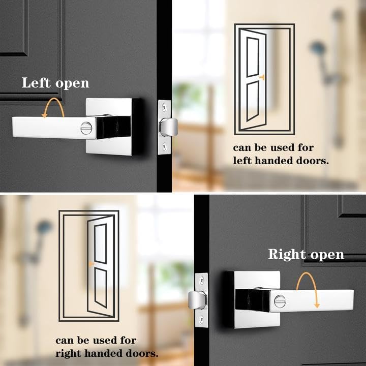 Probrico Bed and Bath Door Locks Interior Heavy Duty Privacy Levers in Polished Chrome Modern Square Door Handles Keyless Lockset for Right/Left Handed Doors, 5 Pack