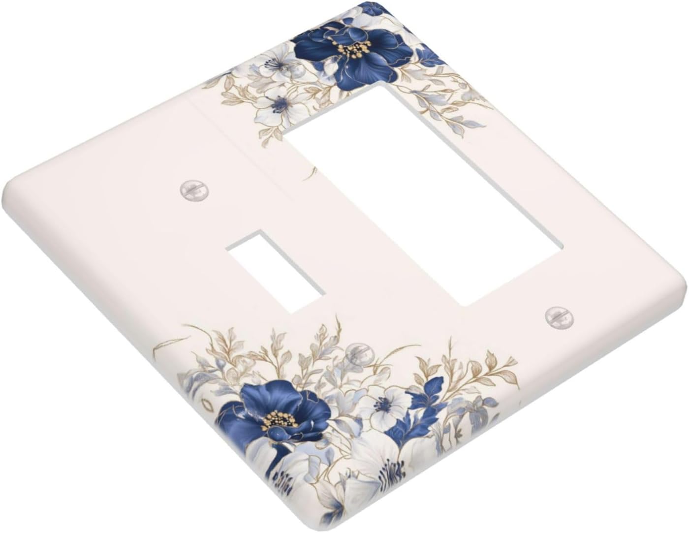 Decorative Outlet Covers Rustic Blue Beige Flower Peony Floral 2 Gang Light Switch Cover Plate Single Toggle 1 Rocker Wall Plates for Electrical Outlets Switch Plate Covers for Home Decor