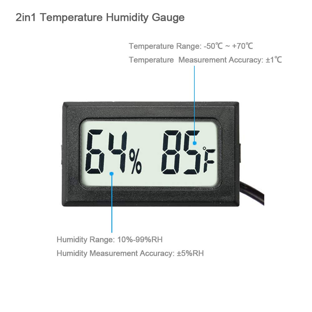 2-Pack Mini Digital Hygrometer Thermometer Gauge with Probe LCD Display Temperature Fahrenheit Humidity Meter for Incubator Reptile Plant Terrarium Sealed Containers Guitar Case