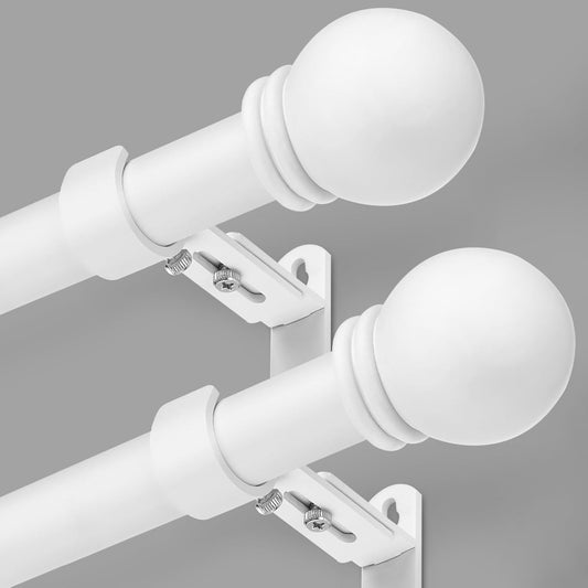 Curtain Rods for Windows 16 to 92 Inches, Curtain Rod Max Adjustable Length of 104 IN, 1" Diameter Drapery Rods Round Finials, White, Pack of 2