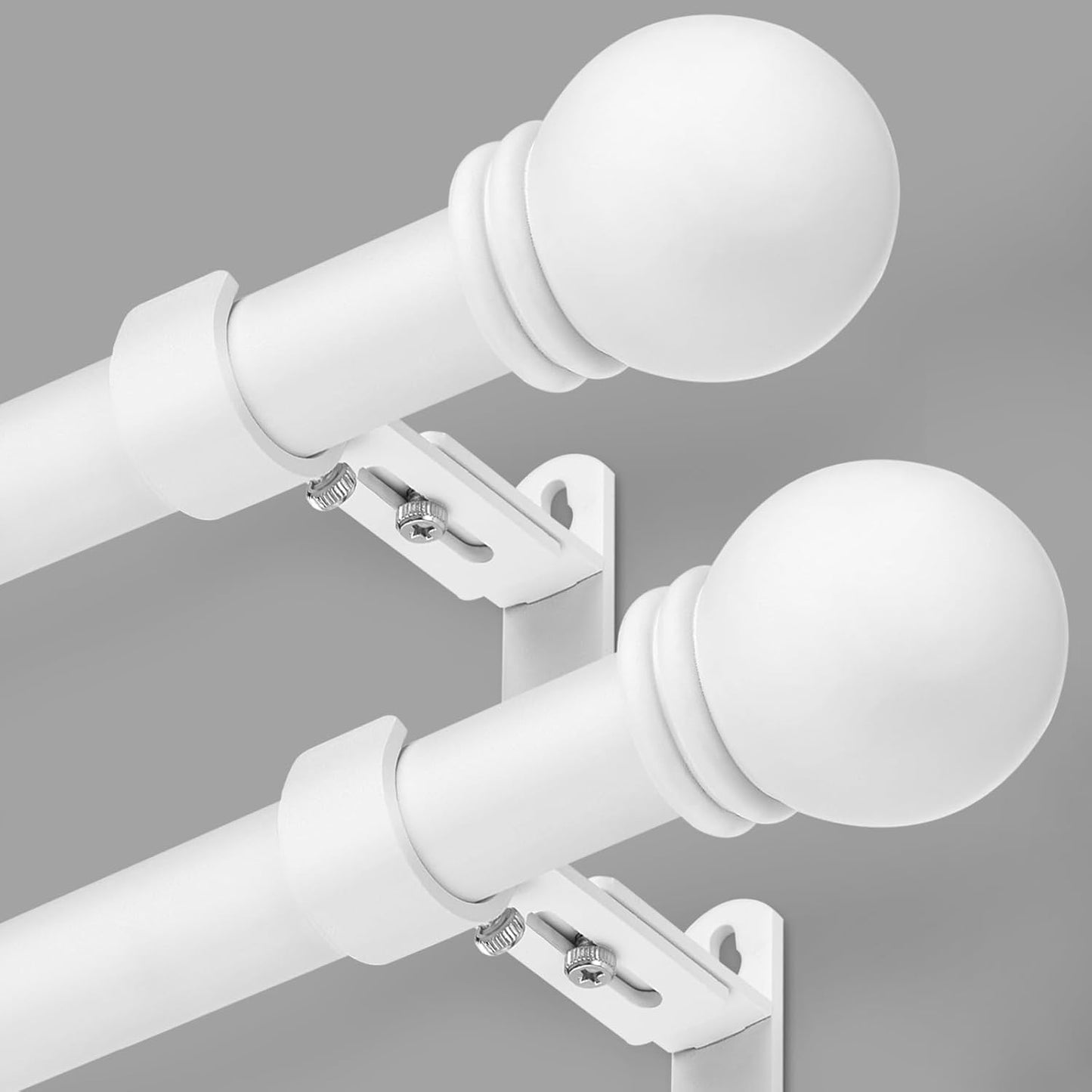 Curtain Rods for Windows 16 to 150 Inches, Curtain Rod Max Adjustable Length of 160 IN, 6/8" Diameter Drapery Rods Round Finials, White, Pack of 2