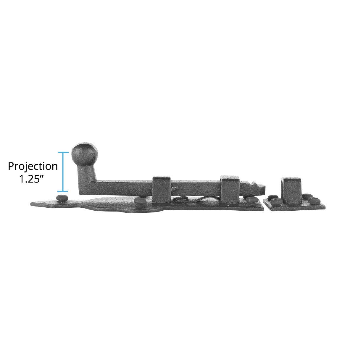 Renovators Supply Manufacturing Slide Bolt Latch 3 3/4 in. Black Wrought Iron Ball Tip Style Slide Bolt with Mounting Hardware Pack of 4
