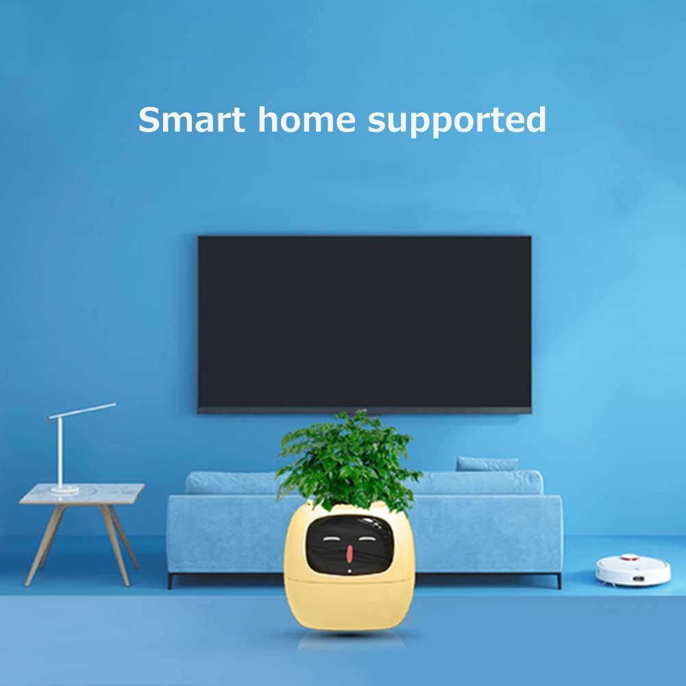 Intelligent flower pot, electronic bud, maintenance plant assistant, fun interactive flower pot, indoor green planting monitoring, LCD screen display, cell phone APP connection (Yellow)