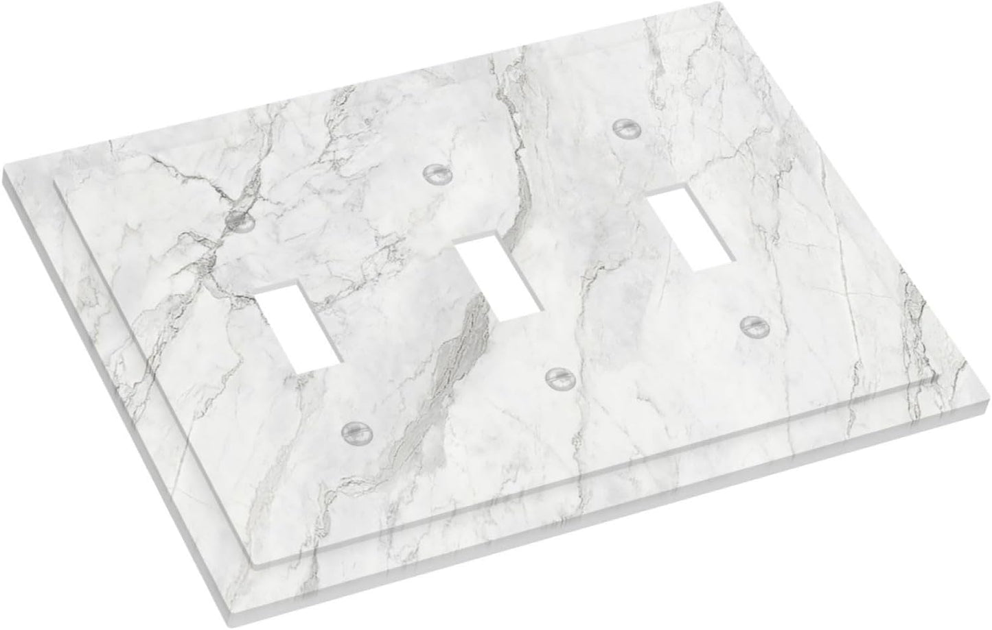 Decorative Switch Plates Marble Granite White And Grey 3 Gang Wall Plate Faceplate Triple Toggle Light Switch Cover Electrical Wall Panels for Home Bedroom Decor