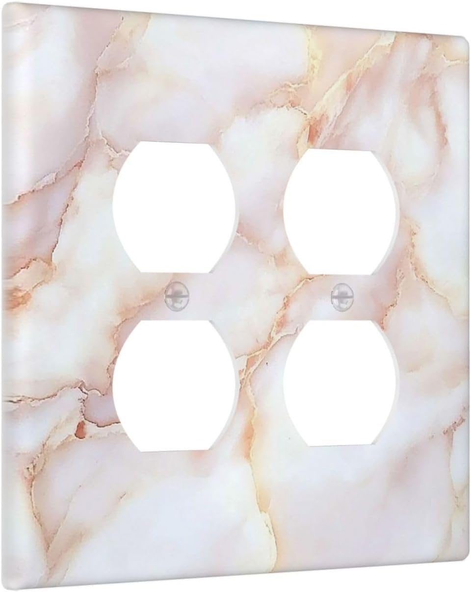 Outlet Covers Pink Jade Marble Granite 2 Gang Double Duplex Decorative Light Switch Covers Electrical Wallplates Socket Faceplate For Bathroom Kitchen Decor
