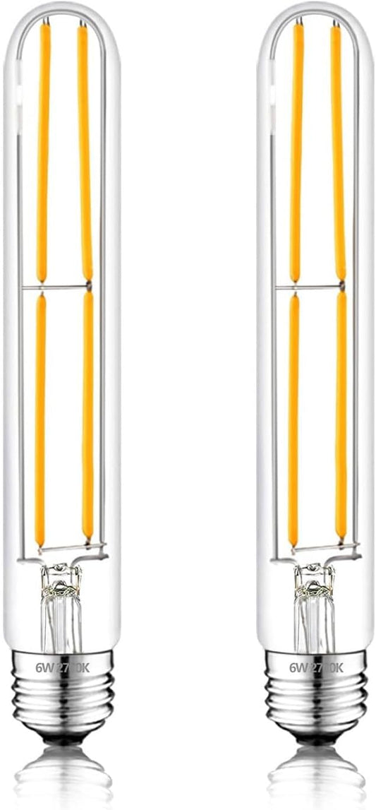 7.3 Inch E26 Led Bulb 6W Dimmable, 2700K Soft White Edison Bulbs 800LM, Equal 80 Watt Tubular T10 T9 Long Clear Glass Light Bulb for Rustic Pendant Industrial Pipe Wall Sconces - 2Pack