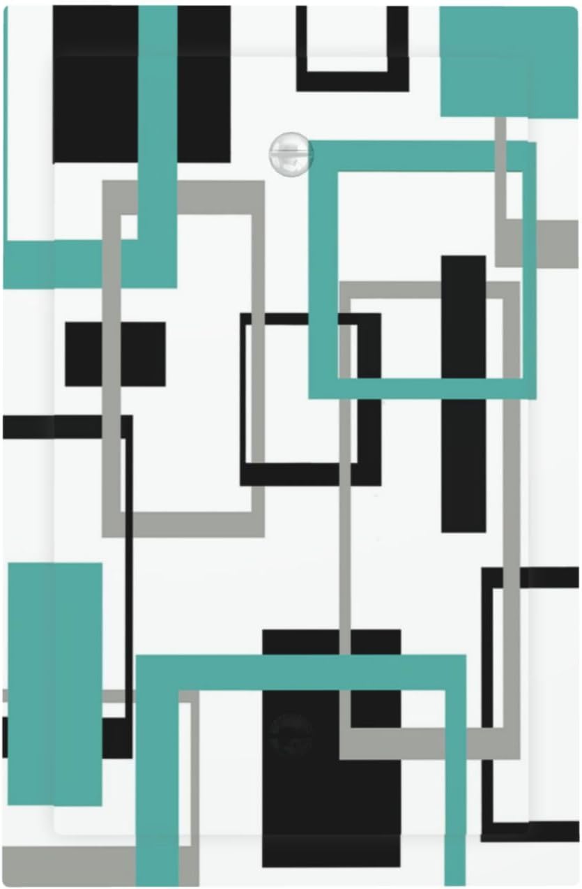 Geometric Turquoise Black Gray Modern Abstract Boho Light Switch Cover Plate 1 Gang No Device Blank Electrical Wall Plates Faceplate Decorative Switch Plate Covers for Office Nursery Decor