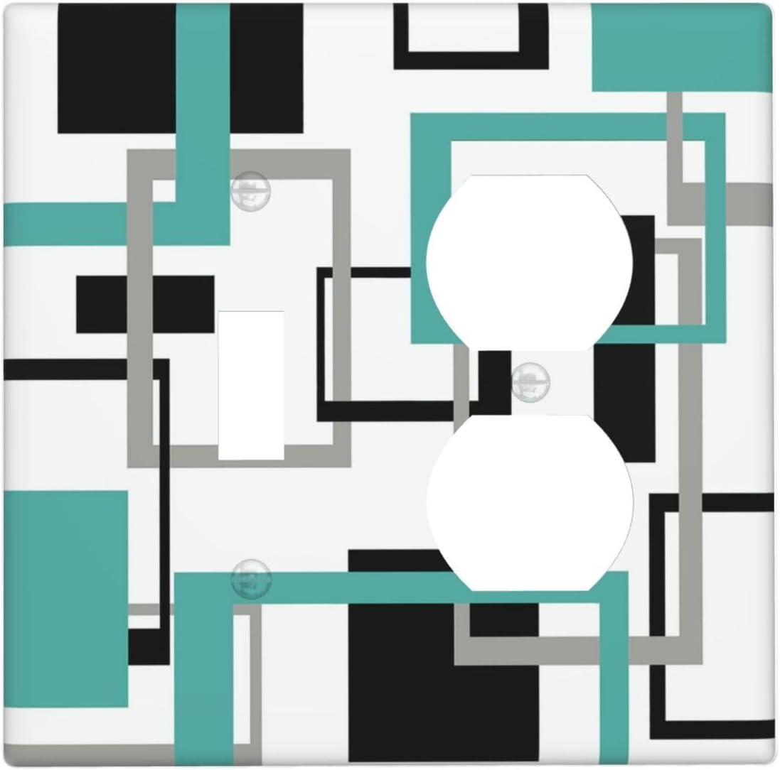 Geometric Turquoise Black Gray Modern Abstract Boho Wallplates 1 Toggle 1 Duplex Switch Plate Electrical GFCI Faceplate Decorative Light Switch Covers for Office Nursery Decor