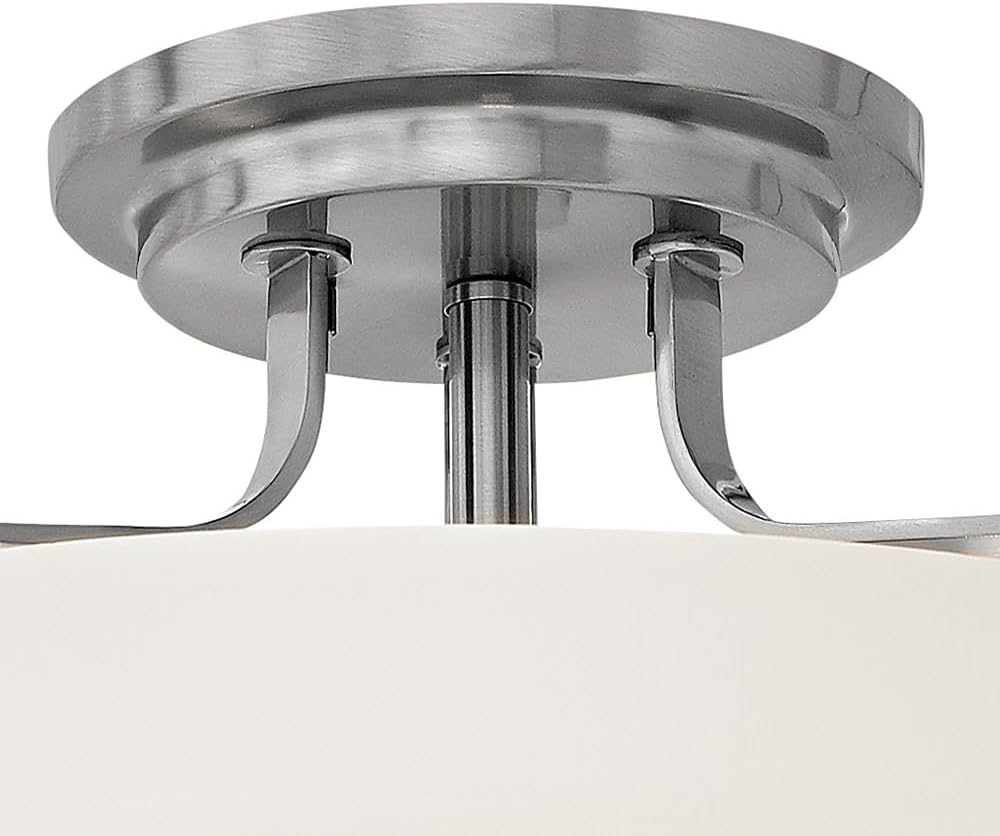 Hinkley Harper 3643BN Large Semi-Flush Ceiling Light - Sleek, Retro Style - Brushed Nickel + Etched Opal Glass