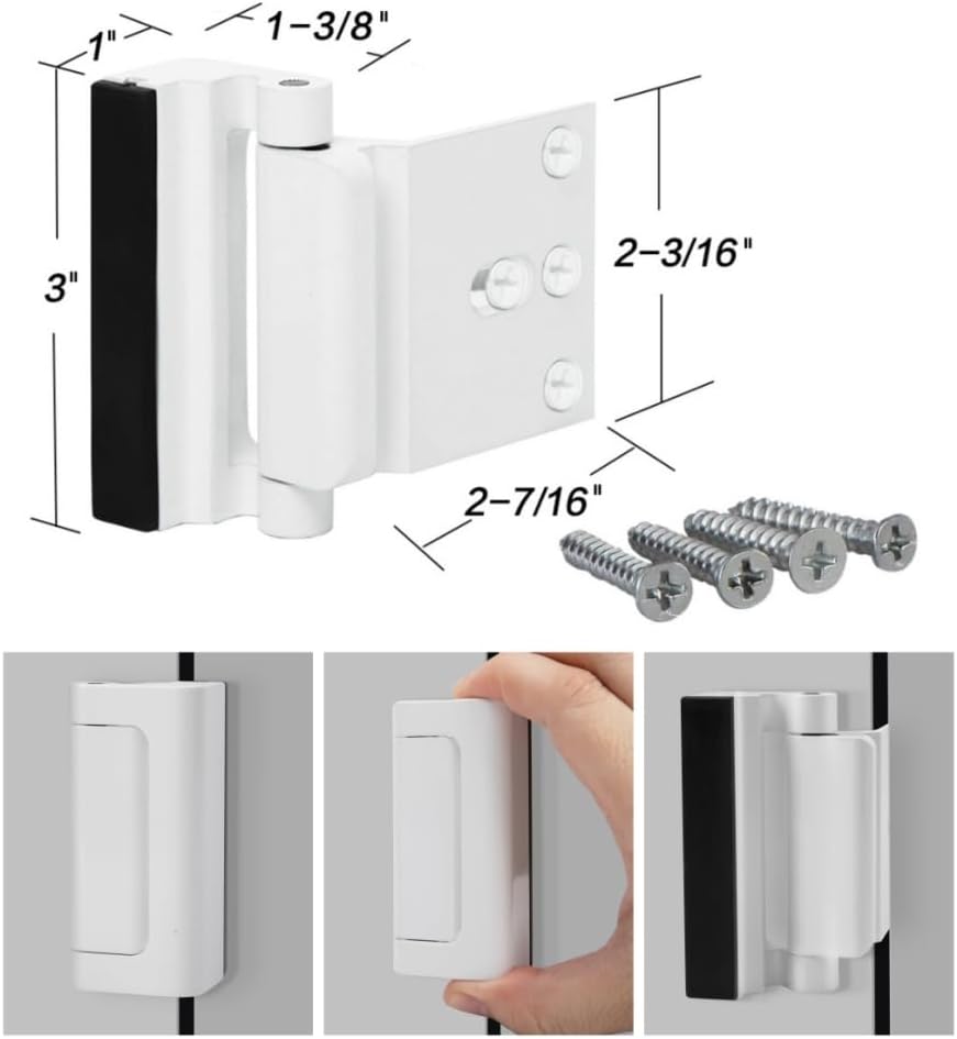 Door Reinforcement Lock with Screws, Add Extra Home Security Door Latch Safety Childproof Door Lock for Inward Swing Door Night Lock Withstand 800 Lbs (3 Pack)
