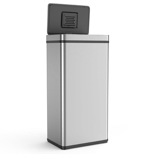 70L / 18.5 Gallon Smart Automatic Trash Can with Deodorizer Compartment, Stainless Steel Body and Mute Sensor Lid for Kitchen Office Living Room and More, Assemble Large Capacity Garbage Can - Silver