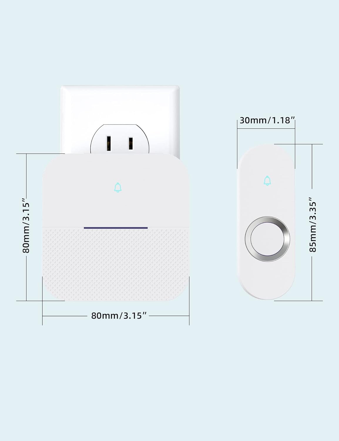 AIDA Lighted Wireless Doorbell, Home Waterproof Doorbell 1,000ft Range, 5 Volume Levels with 58 Doorbell Chimes & LED Flash (White, Doorbell with 2 Buttons & 2 Receivers)
