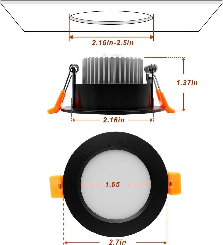YGS-Tech Smart 2 Inch Recessed Lighting, WiFi LED Downlight 5W 120V, Compatible with Alexa and Google Home, Dimmable RGB & CCT 2700-6500K, Black Trim, Ceiling Light with LED Driver (1 Pack)