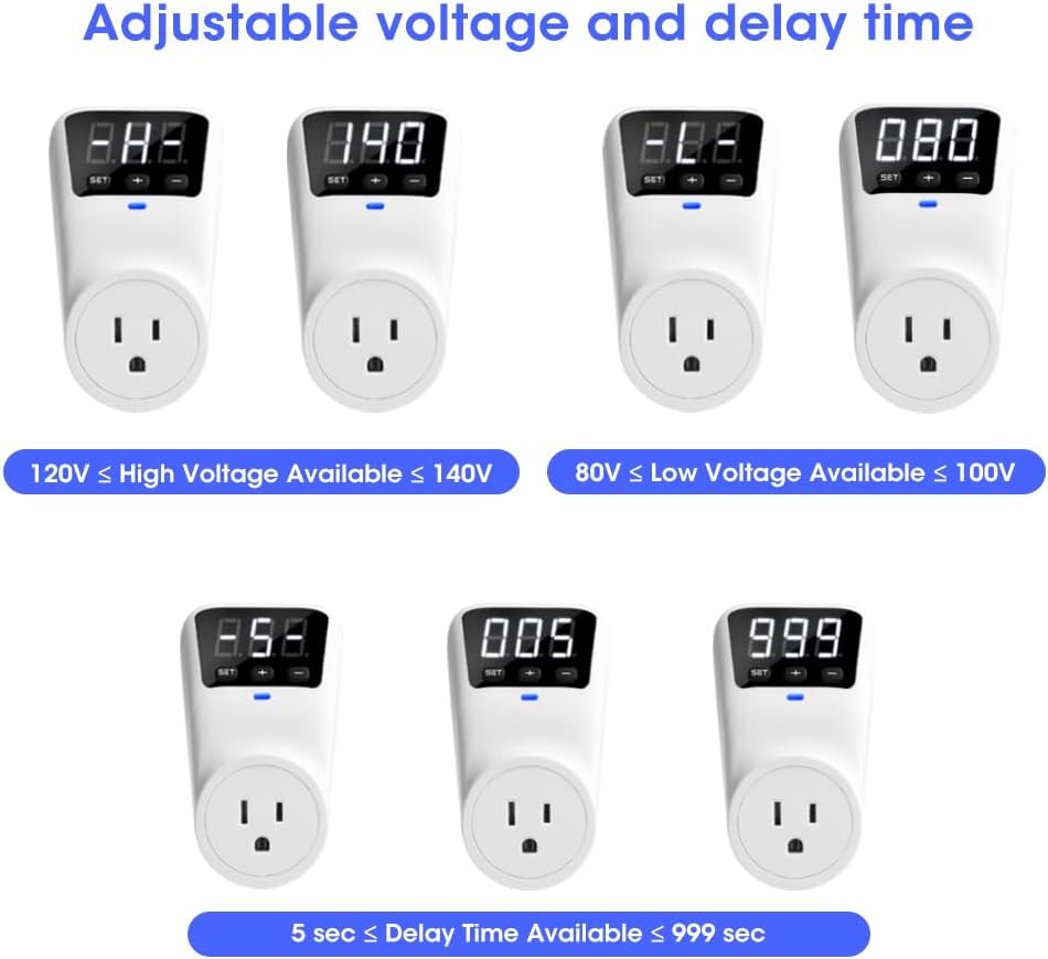 Smart Surge Protector Voltage Stabilizer Fireproof UL94V-1 Wall Mount Surge Protector Outlet for Refrigerator, TV & Heavy-Duty Appliances w/Real-Time Monitoring & Custom Voltage 80V-140V