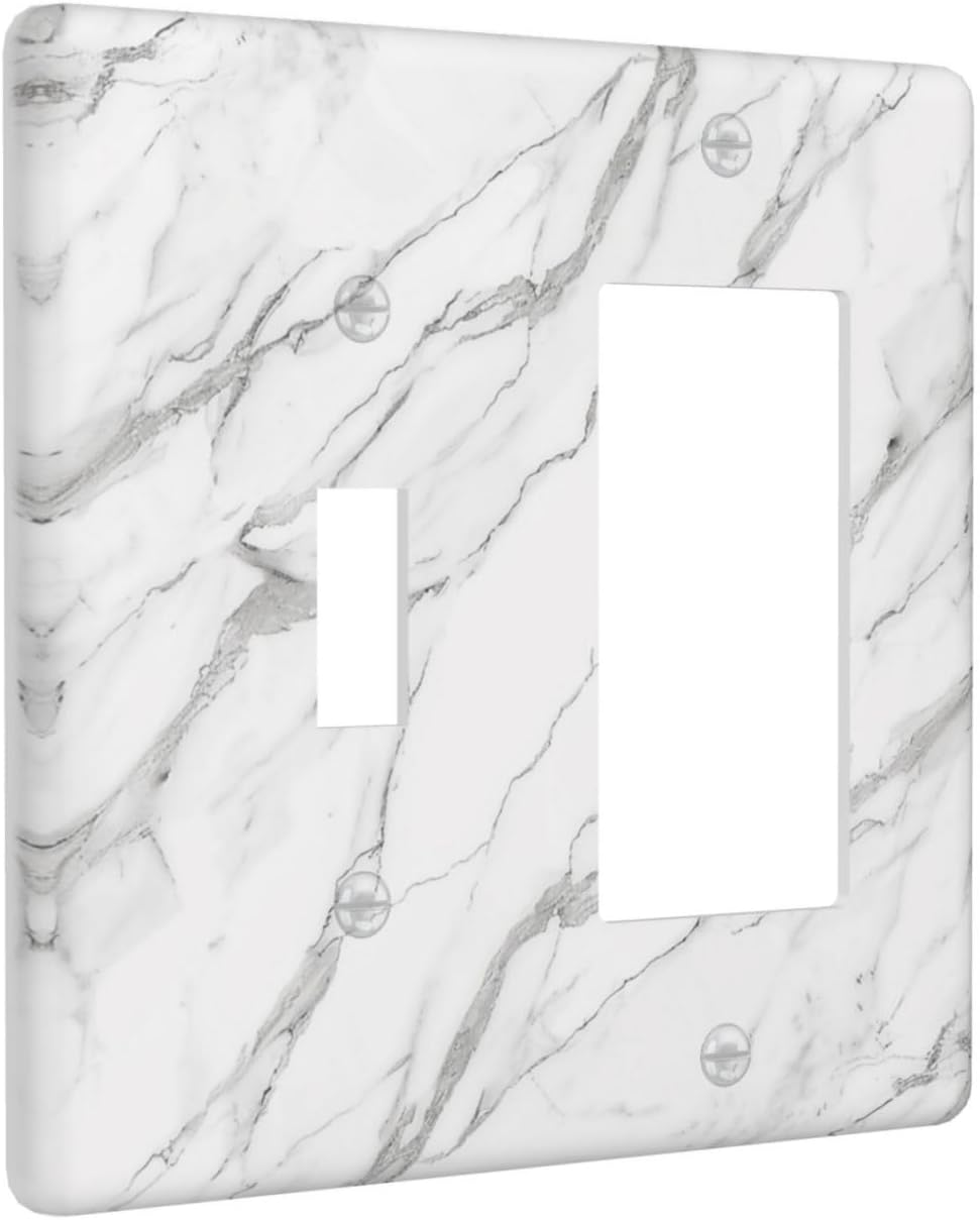 Decorative Outlet Covers Modern Grey Marble Texture 2 Gang Light Switch Cover Plate Single Toggle 1 Rocker Wall Plates for Electrical Outlets Switch Plate Covers for Bedroom Home Decor
