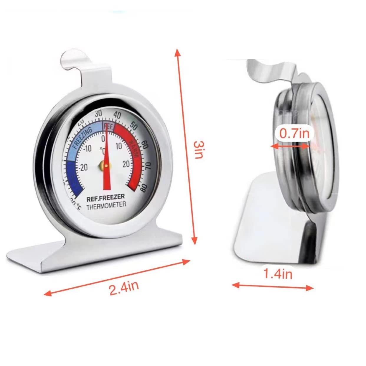 TENBOR 6 Pack Refrigerator Freezer Thermometer, Large Dial Analog, Stainless Steel, Waterproof, -20 to 80/-30 to 30