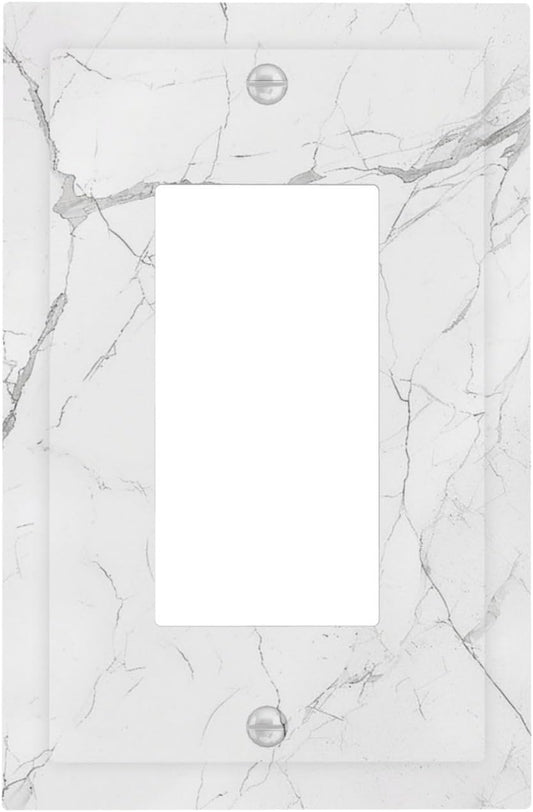 Decorative Outlet Covers White Grey Abstract Modern Marble 1 Gang Single Rocker Light Switch Cover Plate Wall Plates GFCI Faceplate for Bathroom Kitchen Decor