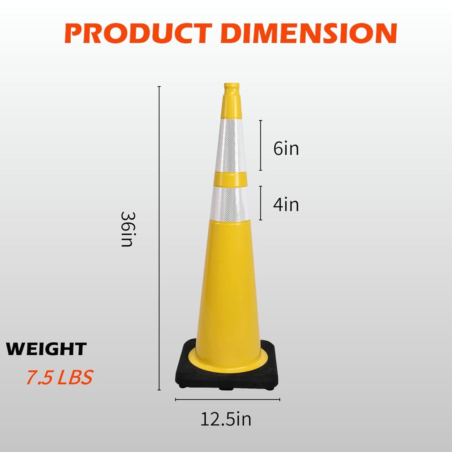 4 Pack 36 Inch Yellow PVC Safety Cones with Black Base, Extra Tall Traffic Cones for Road Construction, Garage Entrance, Outdoor Events (4, Yellow, 36 Inch)