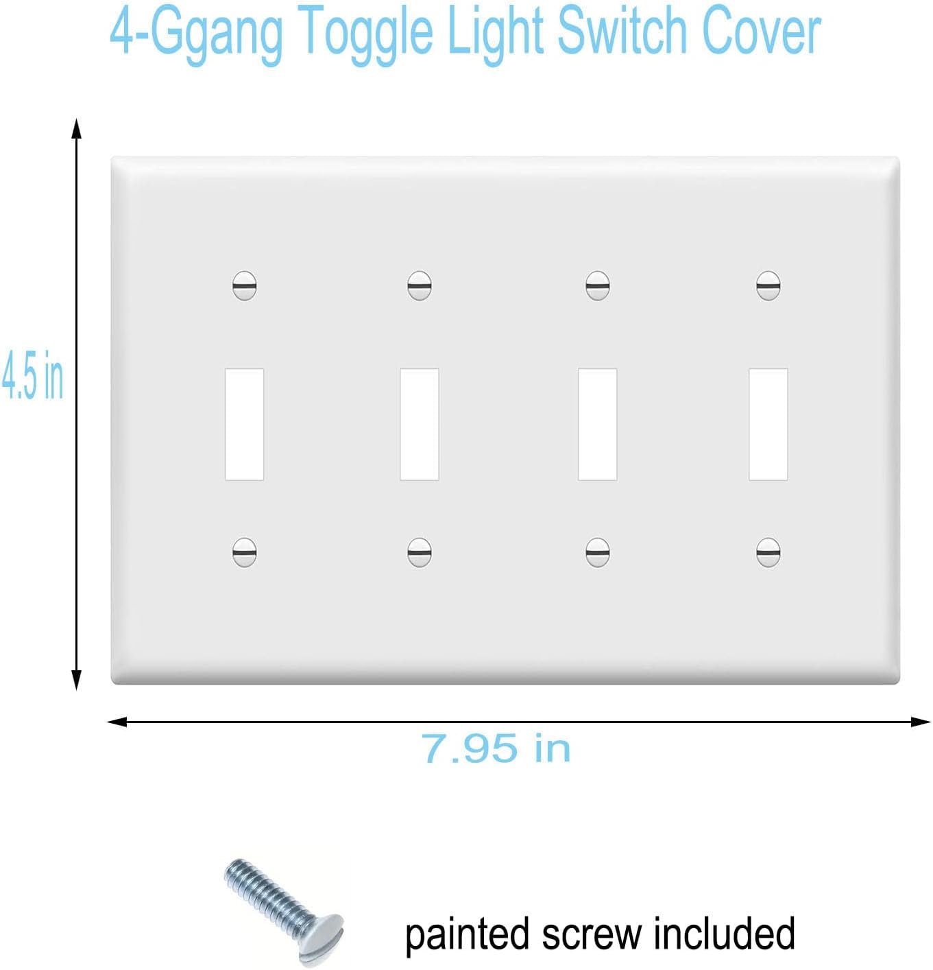 Toggle Light Switch Wall Plates 4-Gang Switch Electrical Cover Plate Unbreakable Thermoplastic Faceplate, White (2 Pack)