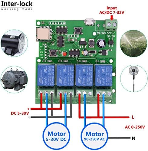 WiFi Wireless Inching Relay Monentary/Self-Locking Switch Module DIY Smart Home Remote Control DC 5-32V AC90-260V Ewelink App iOS/Andriod Compatible with Alexa Echo Google Home IFTTT (DC4)