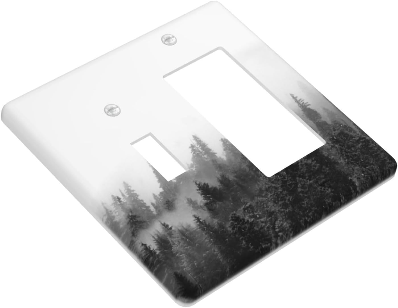 Outlet Covers Fores Black White Landscape Misty Woods 1 Toggle 1 Rocker Combination Decorative Wall Plate Electrical Switch Plates Light Switch Cover Plate For Farmhouse Cabin Decor