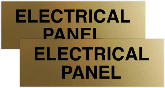 All Quality Basic Electrical Panel Sign - Fire Regulation Safety Compliance Sign - Brushed Gold - Small (2 Pack)