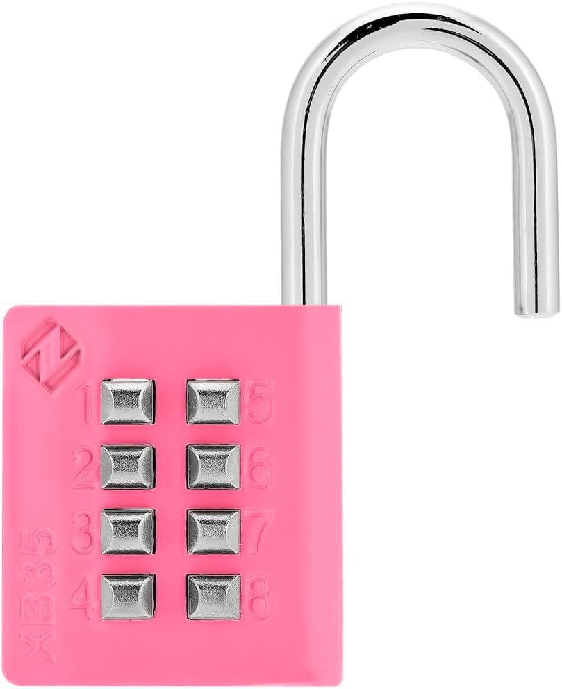 XB35 8-Digit Push Button Combination Padlock, 4 Digit Locking Mechanism, (2-Pack, Pink)