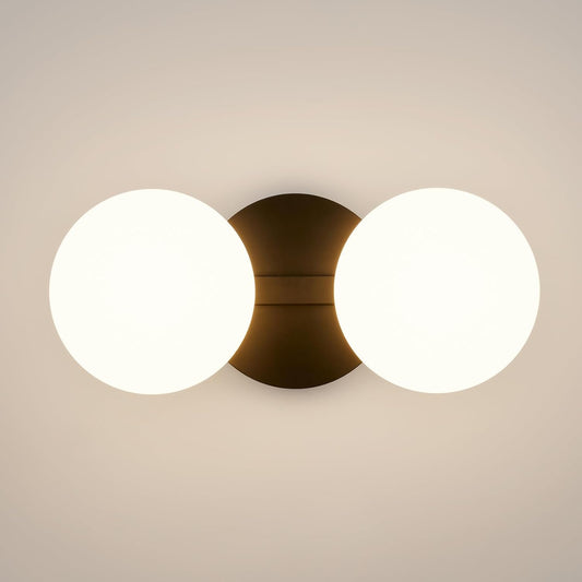 Black Bathroom Vanity Light Fixtures: Modern Wall Scones With 2 Milk Glass Shades - Globe Makeup Lighting Fixture over Mirror - Brass Ball Powder Room Vanities Lights for Hallway Bedroom Bulb Excluded