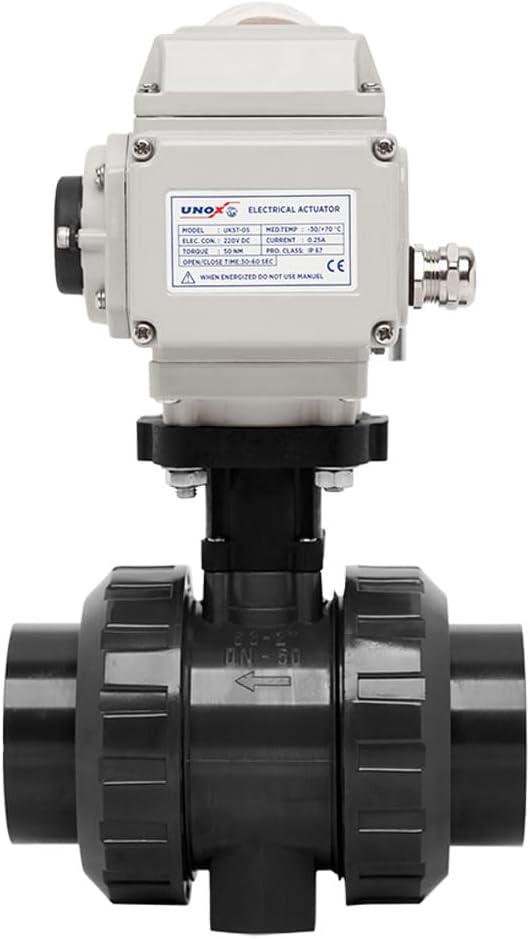 Unox 24V DC Electric Actuated Ø75 (2 1/2") U-PVC Ball Valve, Motorized Ball Valve For Water - PN16