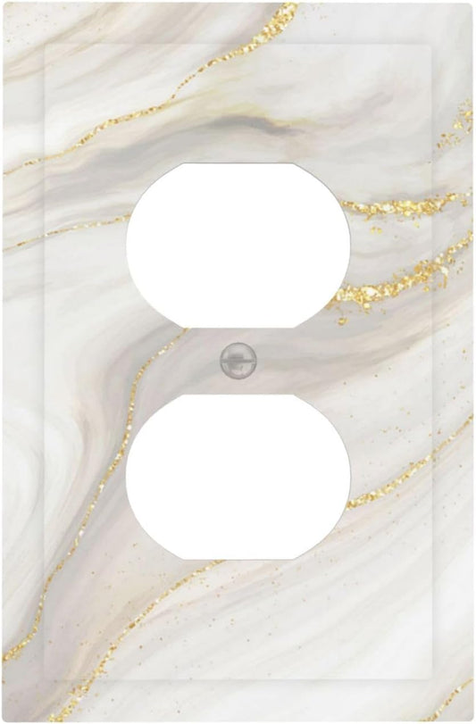 White Grey Gold Marble Simple Tiles Outlet Covers 1 Gang Duplex Light Switch Cover Decorative Switch Plates Electrical Receptacle Faceplate Wall Plate for Bathroom Kitchen Decor