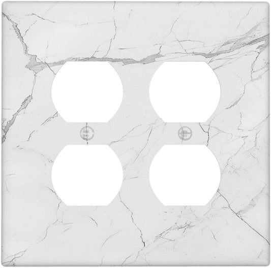 Outlet Covers White Grey Abstract Modern Marble 2 Gang Double Duplex Decorative Light Switch Covers Electrical Wallplates Socket Faceplate for Bathroom Kitchen Decor