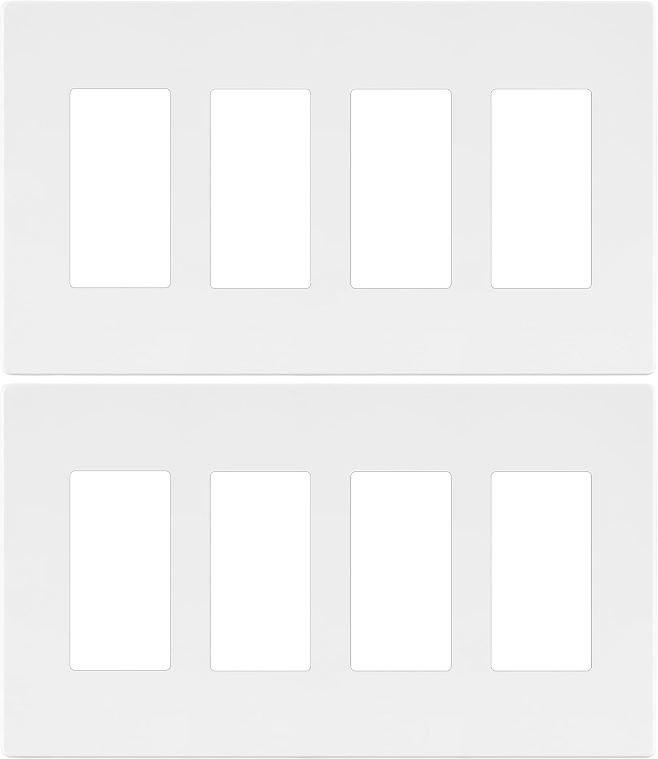 LIDER Matte Finish Quadruple Decorator Switch Cover, Screwless Wall Plate, Mid-Size 4-Gang 4.88" x 8.58", Polycarbonate Thermoplastic, UL Listed, LSWP-34M-W2P, White, 2 Pack