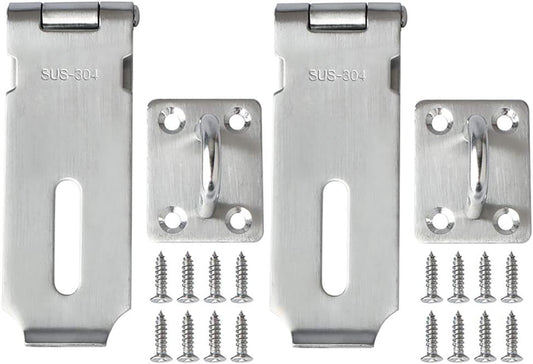 Alise 2pcs Door Locks Hasp Latch,4 Inch SUS 304 Stainless Steel Safety Packlock Clasp Hasp Lock Latch,with Fixing Screw for External Doors Window Cabinet Pet Cage,Brushed Nickel MS9-4C-2P