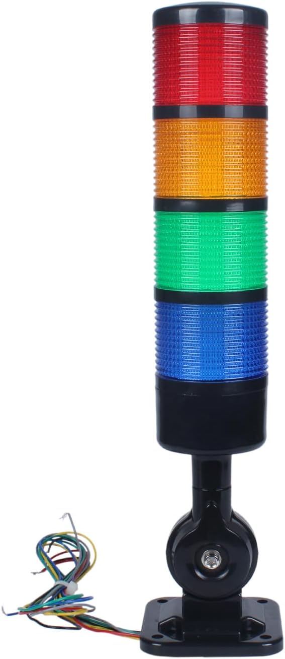 Led Signal Tower Stack Lights, Industrial Signal Warning Lights, Column Tower Lamp with Rotatable Base, Steady/Flashing Switchable, 110V 220V AC(4-Layer, with Buzzer) Black